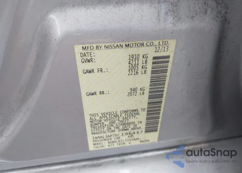 2014 Nissan Altima 2.5/2.5 S/2.5 Sl/2.5 Sv из США, поврежденный, VIN 1N4AL3AP7EC196457